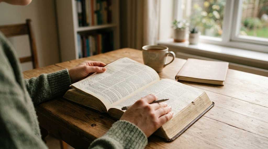 Small group of young adults studying Bibles together