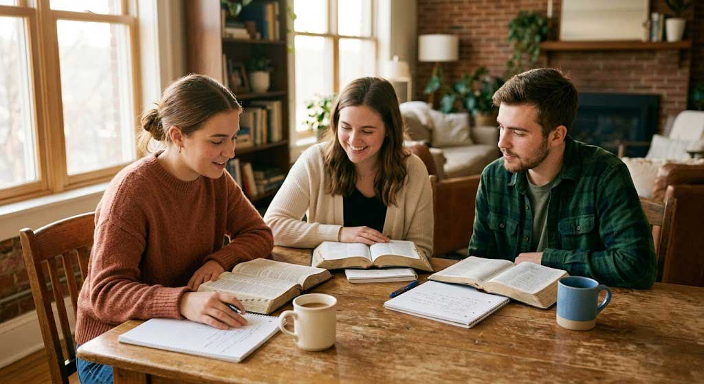 Young adults serving together